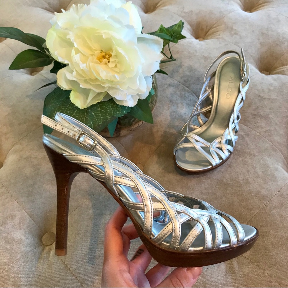 Aldo Silver Sandal Heels
